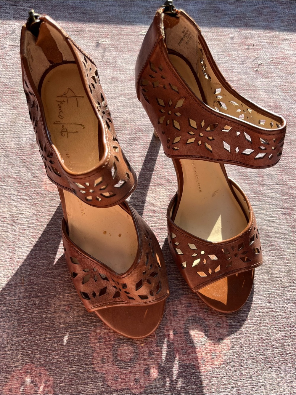 Franco Sarto Women's Brown Cutout Ankle Strap Sandals